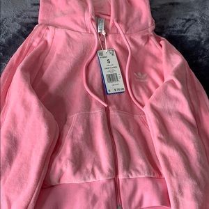 Adidas velour pink cropped zip up hoodie